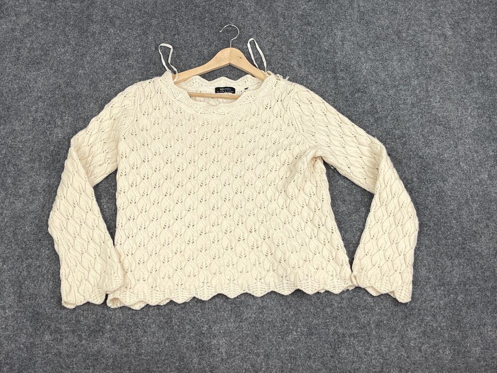 Identity by Lord & Taylor, Womens Sweater Large Open Knit Beige Crop Shirt N305